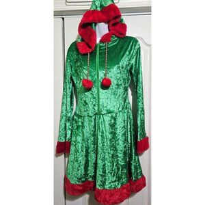 Sassy Elf Costume Womens Velvet Hooded Holiday DRESS ONLY Mrs Claus Winter